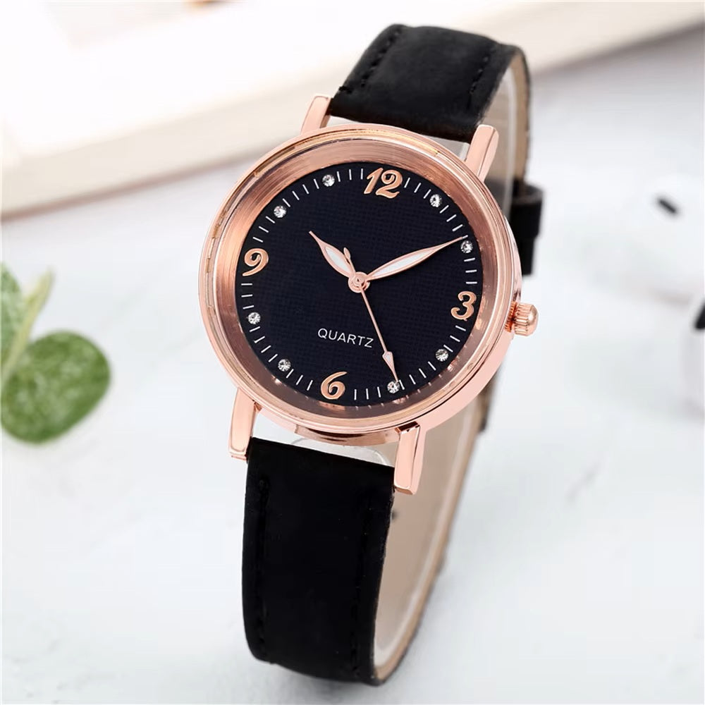 Ladies Girls Quartz Rose Gold Trim Stainless Steel Dial Crystal WristWatch