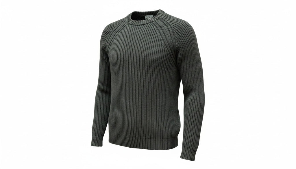 Mens Khaki Ribbed Crew Neck Cotton Rich Ribbed Knit Longsleeve Pullover Jumper M