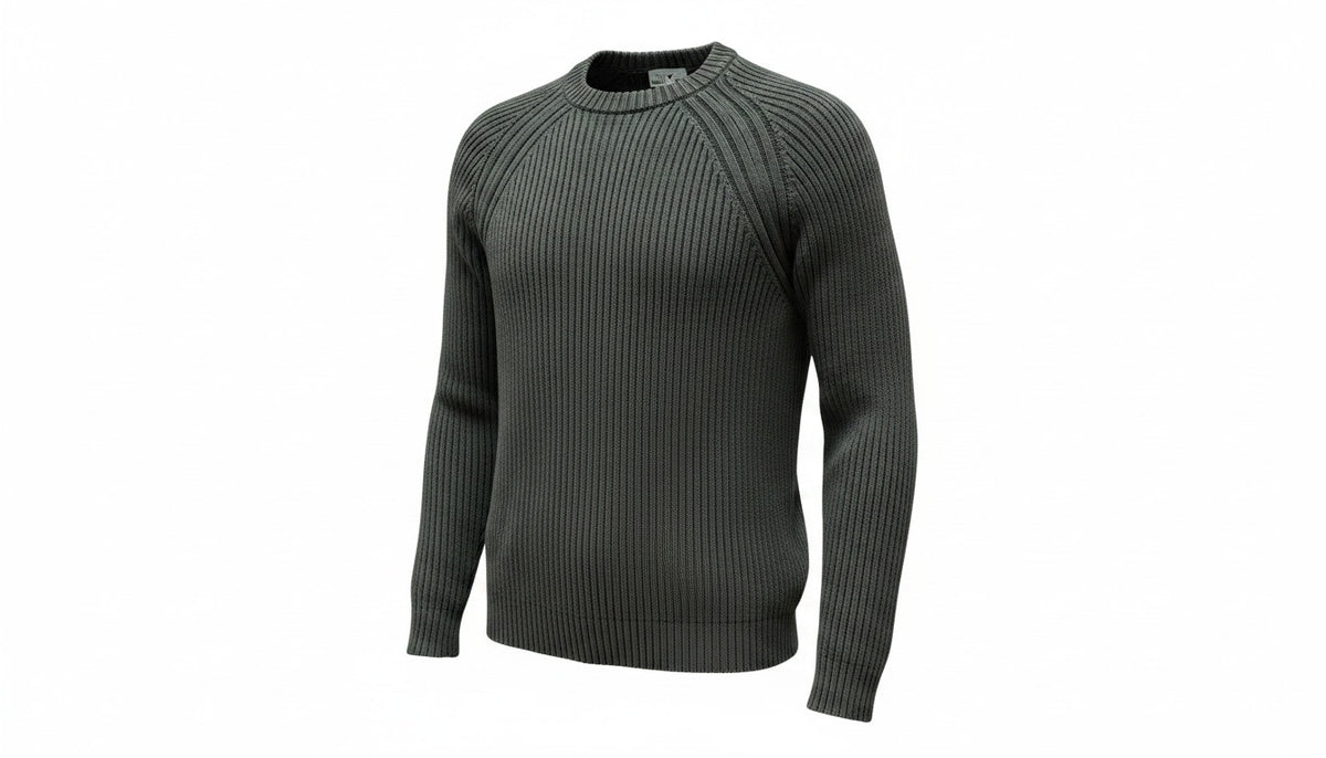 Mens Khaki Ribbed Crew Neck Cotton Rich Ribbed Knit Longsleeve Pullover Jumper M