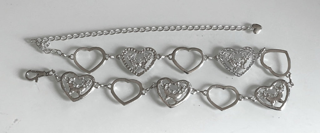 Ladies Silver Chain Crystal Heart Cutout Butterfly Adjustable Waistband Belts