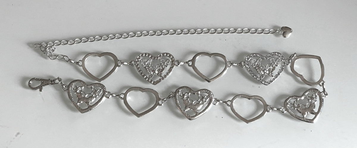 Ladies Silver Chain Crystal Heart Cutout Butterfly Adjustable Waistband Belts
