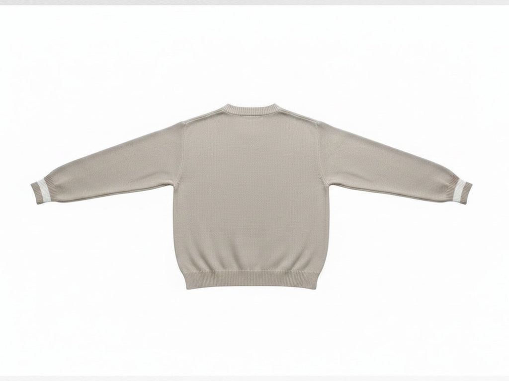 Mens Beige White Trim Cotton Rich V-Neck Longsleeve Cardigan
