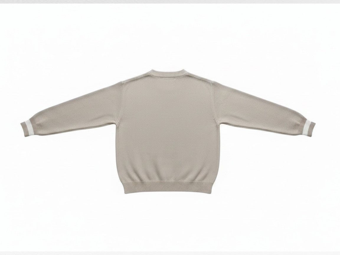 Mens Beige White Trim Cotton Rich V-Neck Longsleeve Cardigan