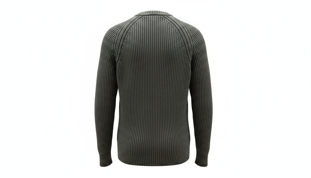 Mens Khaki Ribbed Crew Neck Cotton Rich Ribbed Knit Longsleeve Pullover Jumper M