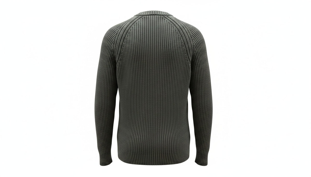 Mens Khaki Ribbed Crew Neck Cotton Rich Ribbed Knit Longsleeve Pullover Jumper M