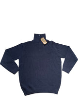 Load image into Gallery viewer, Men's Navy Ribbed Thick Knit High Neck Half Zip Longsleeve Warm Pullover Jumper
