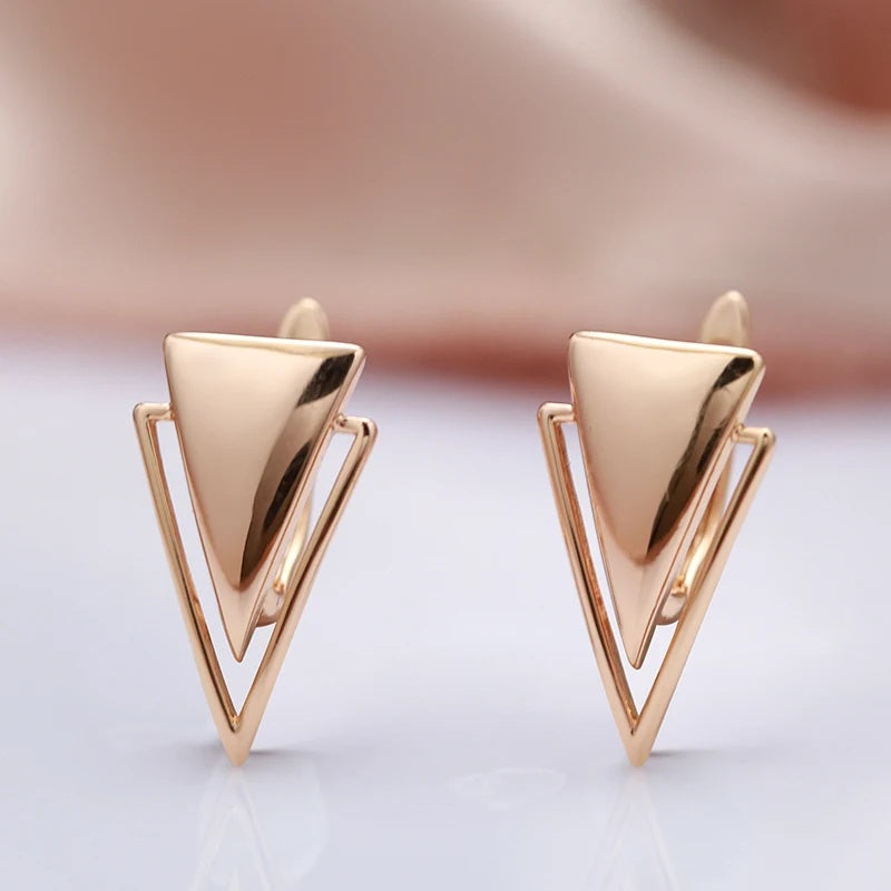 Ladies 585 Rose Gold Minimalist Geometric Triangle Inlay Clip Back Earring