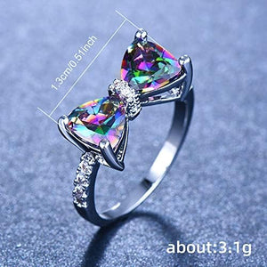 Ladies Sterling Silver Plated Sparkling Multi Color Diamond Cut Crystal Bow Ring