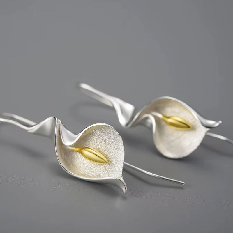 Ladies Plated Open Blooming Flower Push Back Hook Earrings