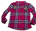 Girls Red Multi Check Soft Flannel Check Roll Up Sleeves