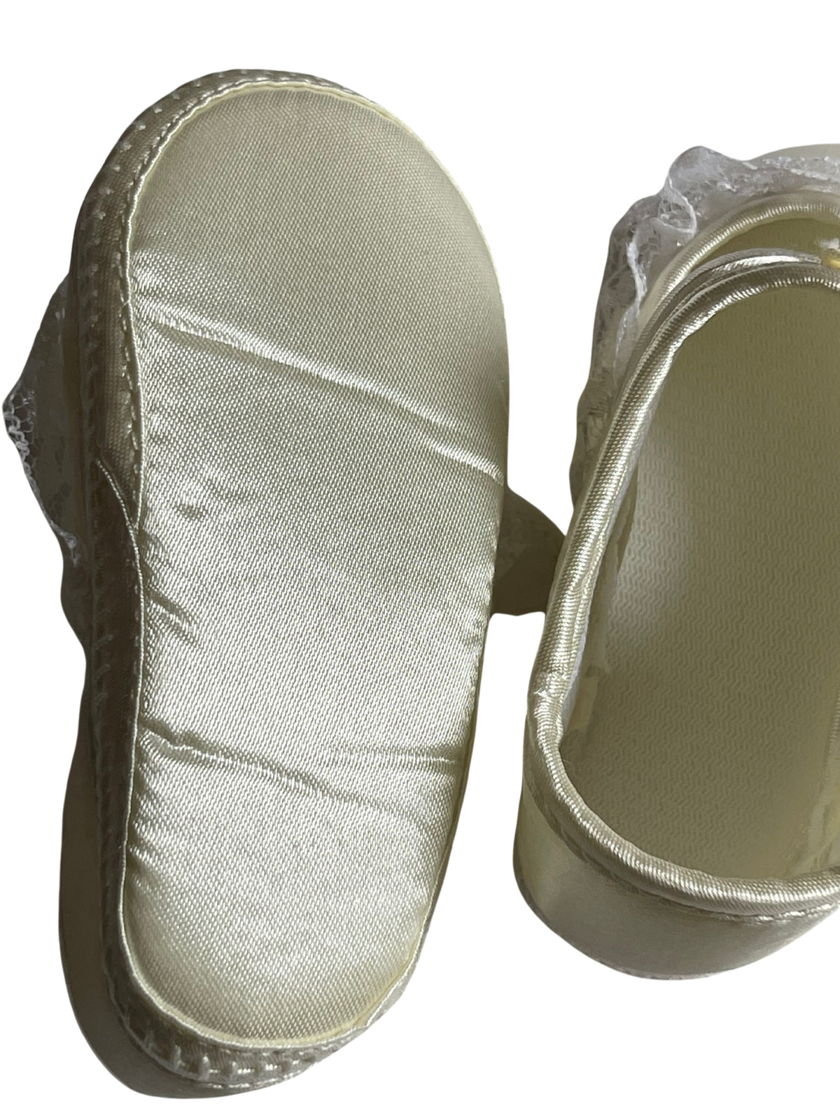 Baby Girls Ivory Lace Floral Rosebuds Booties Satin Christening Party Soft Shoes