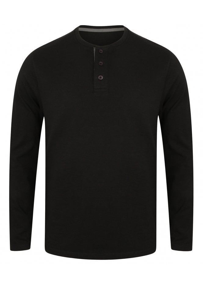 Mens Washed Long Sleeve Soft Touch 3 Button Cotton Jersey T-shirt