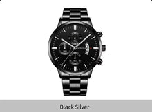 Load image into Gallery viewer, Mens Geneva Black Silver Stainless Steel Quartz Dial Analog Calendar Wrist Watch
