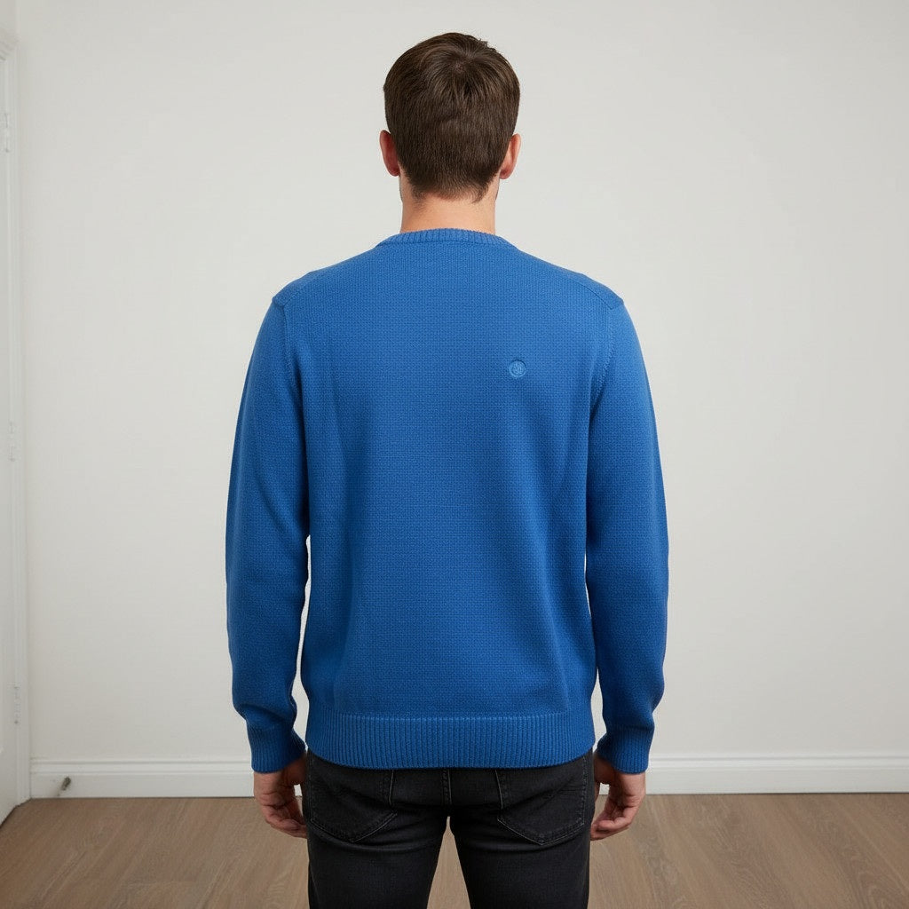 Men’s Blue Wool Blend Crew Neck Soft Knit Long Sleeve Smart Jumper