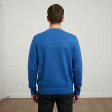 Load image into Gallery viewer, Men’s Blue Wool Blend Crew Neck Soft Knit Long Sleeve Smart Jumper
