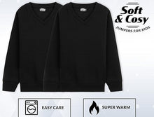 Load image into Gallery viewer, Boys Girls Black V Neck Fleece Pullover Casual School Jumper 2 Pack Sweatshirts
