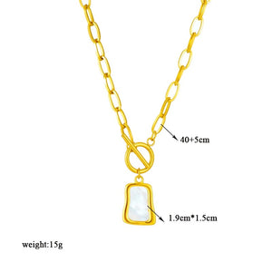 Ladies Gold Plated 316 Stainless Steel Geometric Square Shell Pendant Necklace