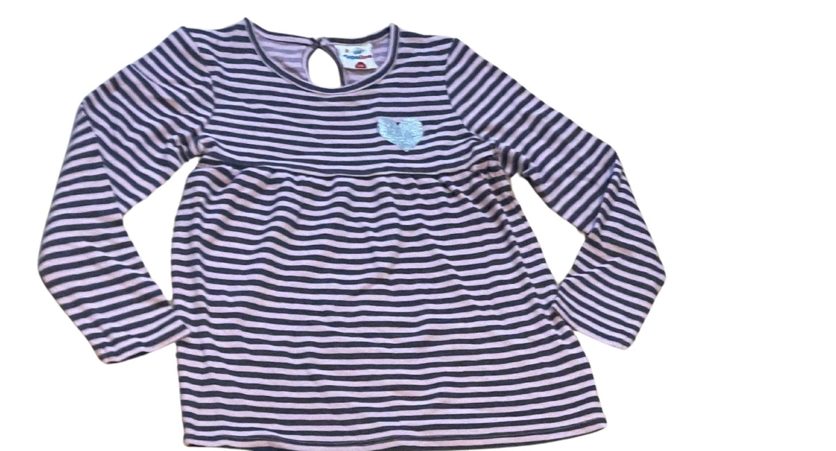 Girls Topolino Lilac & Grey Stripe Top & Dark Grey Leggings