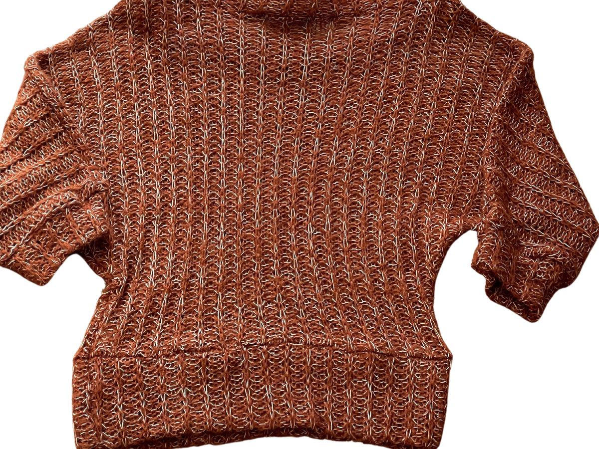 Girls Burnt Brown Loose Knit Batwing 3/4 Sleeve Jumpers