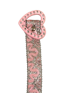 Girls Pink Floral Embroidery Sequin Adjustable Heart Buckle Party Belts