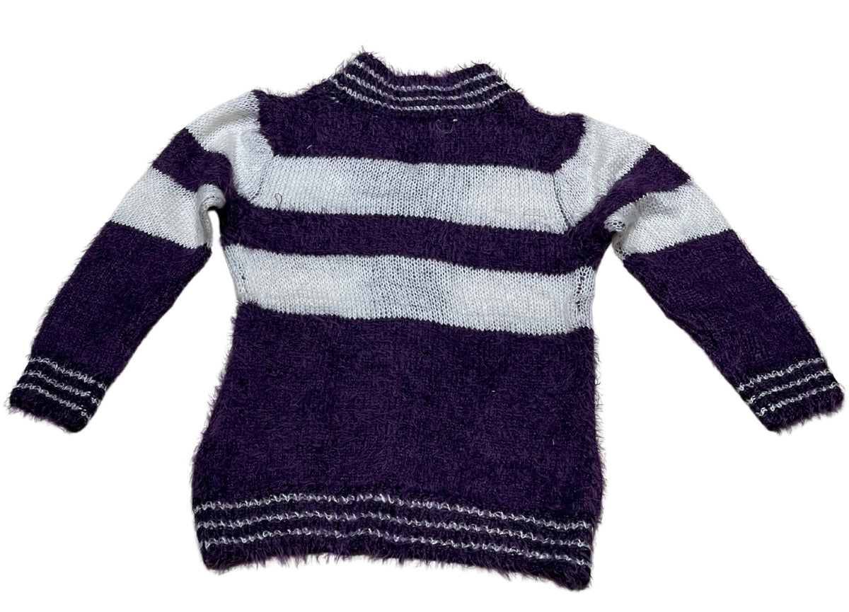 Girls Purple & White Soft Knitted Fluffy Marl Button Down Cardigan