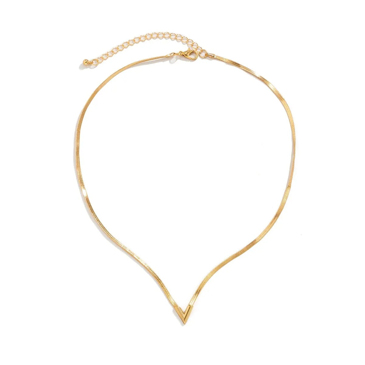 Ladies V Shape Pendant Flat Snake Clavicle Chain Choker Necklace