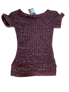Girls Burgundy Loose Knit Roll Cap Sleeve Hem Tunic Long Jumper