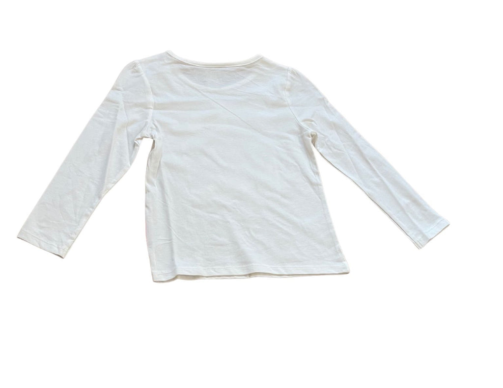Girls Ivory Emoji Hear No Evil Sequins Cotton Long Sleeve Tunic Tops