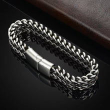 Load image into Gallery viewer, Mens Silver Stainless Steel Double Row Braid Magnetic Buckle Bracelets
