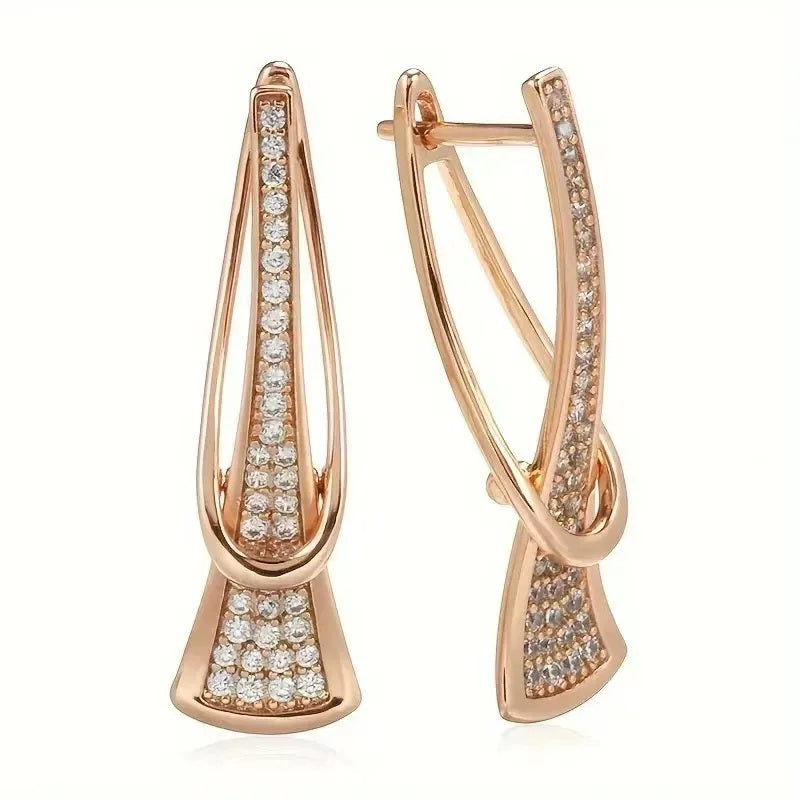 Ladies Rose Gold Triangle Inlay Full Paved Zircon Curve Clip Back Women Earrings