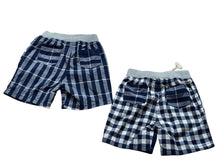 Load image into Gallery viewer, Boys Baby Navy Check Cotton Rib Elastic Waist Drawstring Pull-On Summer Shorts
