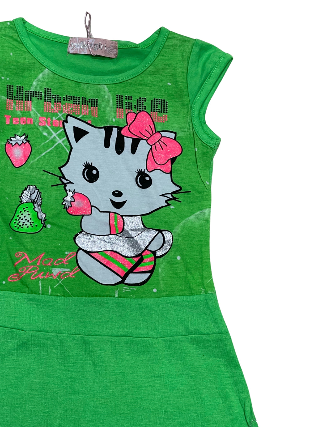 Girls Lime Green Kitty Cap Sleeve Top & Leggings Sets