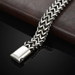 Mens Silver Stainless Steel Double Row Braid Magnetic Buckle Bracelets