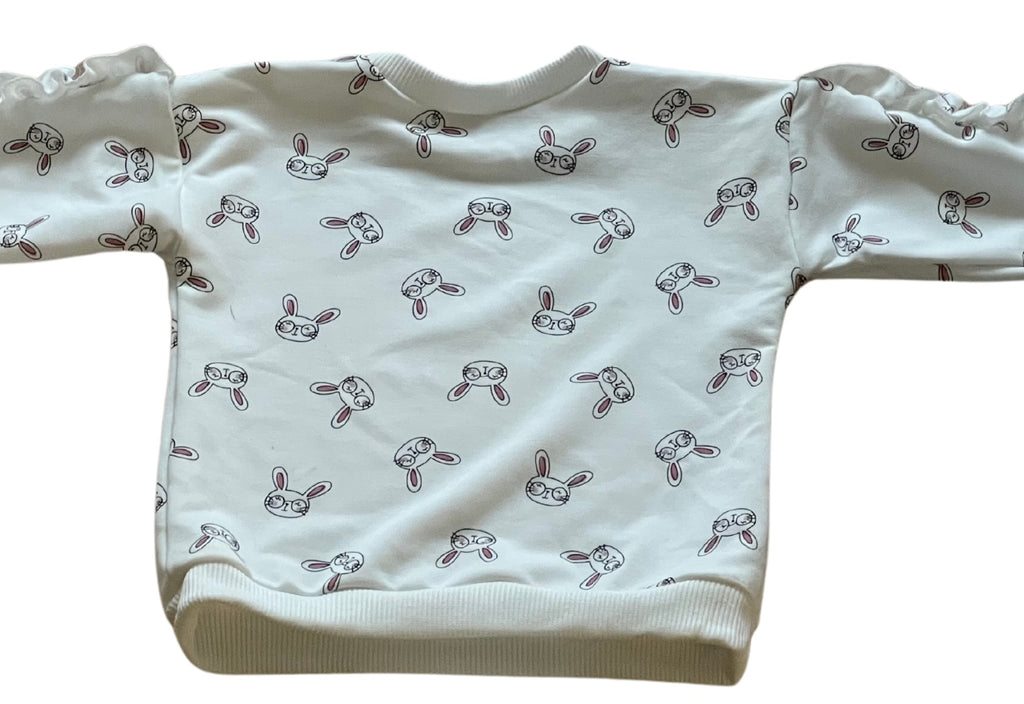 Girls Toddlers White Bunny Head Prints Long Sleeve Frills Sweatshirts Tops