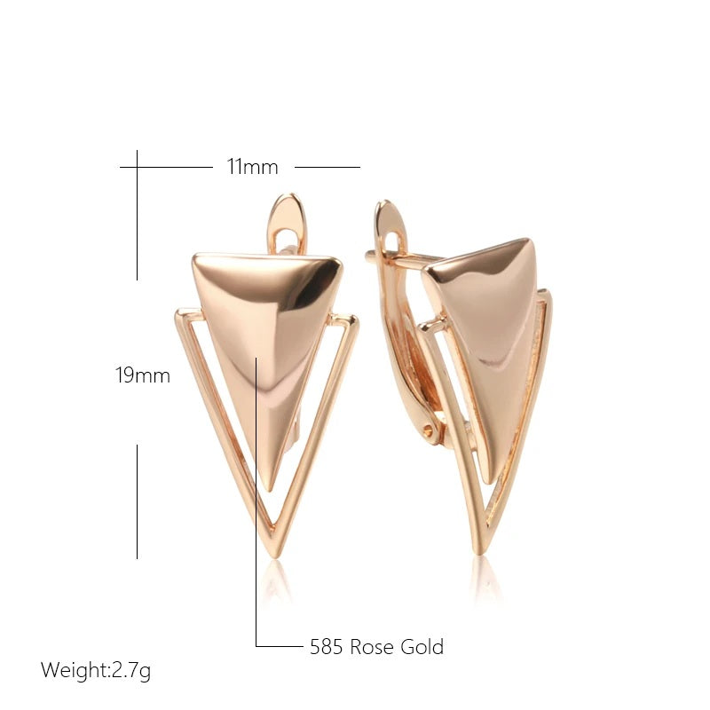 Ladies 585 Rose Gold Minimalist Geometric Triangle Inlay Clip Back Earring
