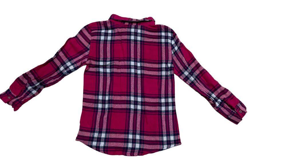 Girls Red Multi Check Soft Flannel Check Roll Up Sleeves