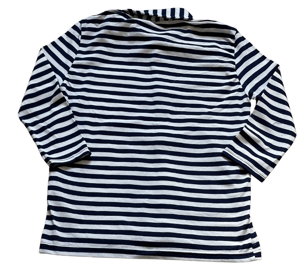 Boys White & Navy Stripe Cotton Collared Button Down T-Shirt