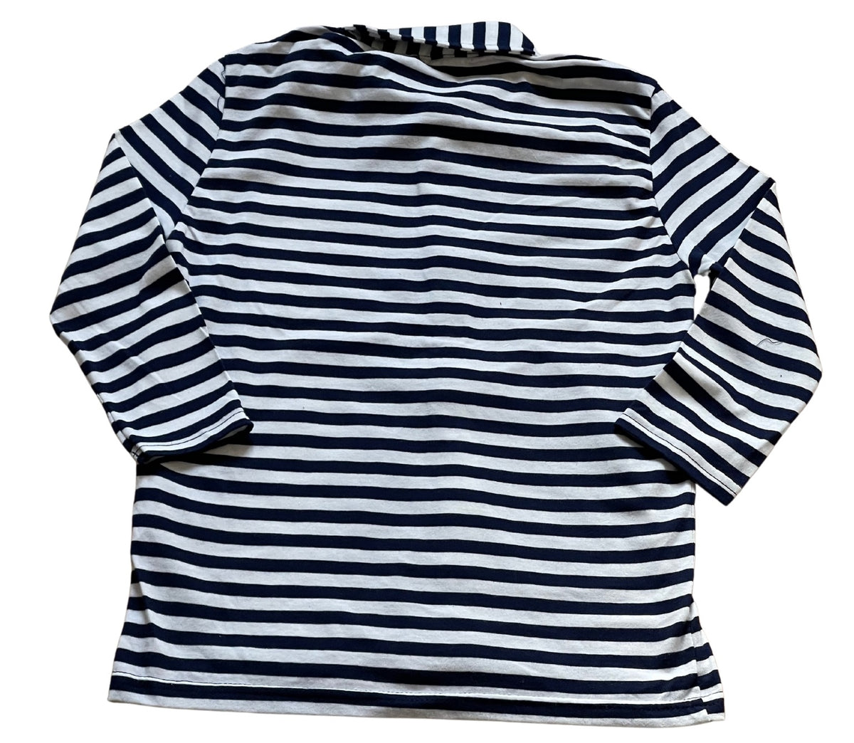 Boys White & Navy Stripe Cotton Collared Button Down T-Shirt