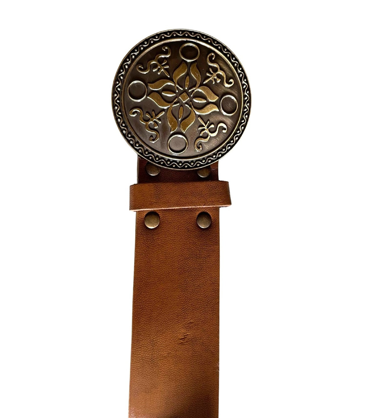 Ladies Brown Faux Leather Round Brass Metal Hook Buckle Plus Money Pouch Belts