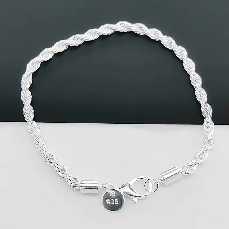 Ladies Gents 925 Sterling Silver Twisted Rope 4MM Chain Bracelets