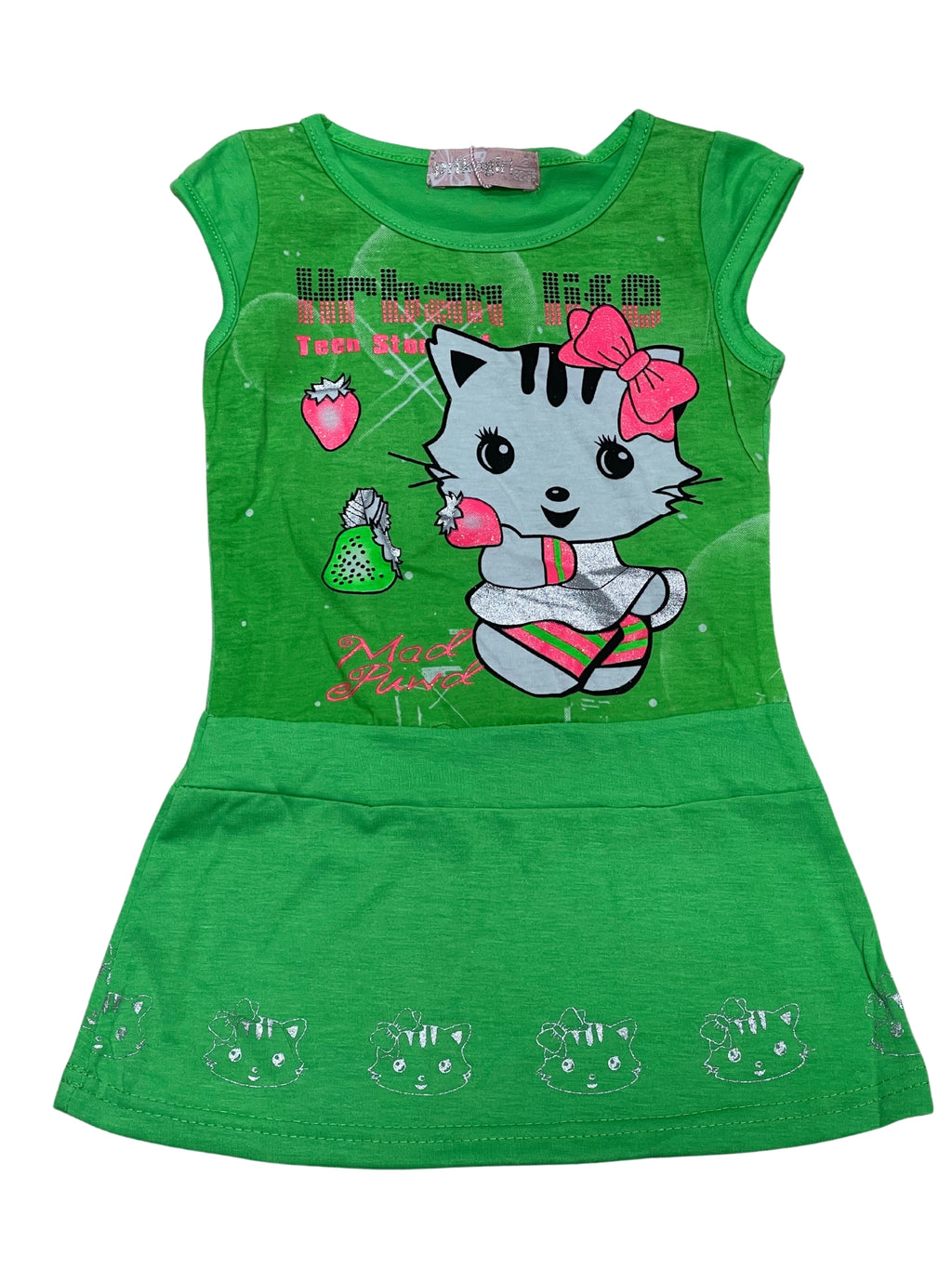 Girls Lime Green Kitty Cap Sleeve Top & Leggings Sets