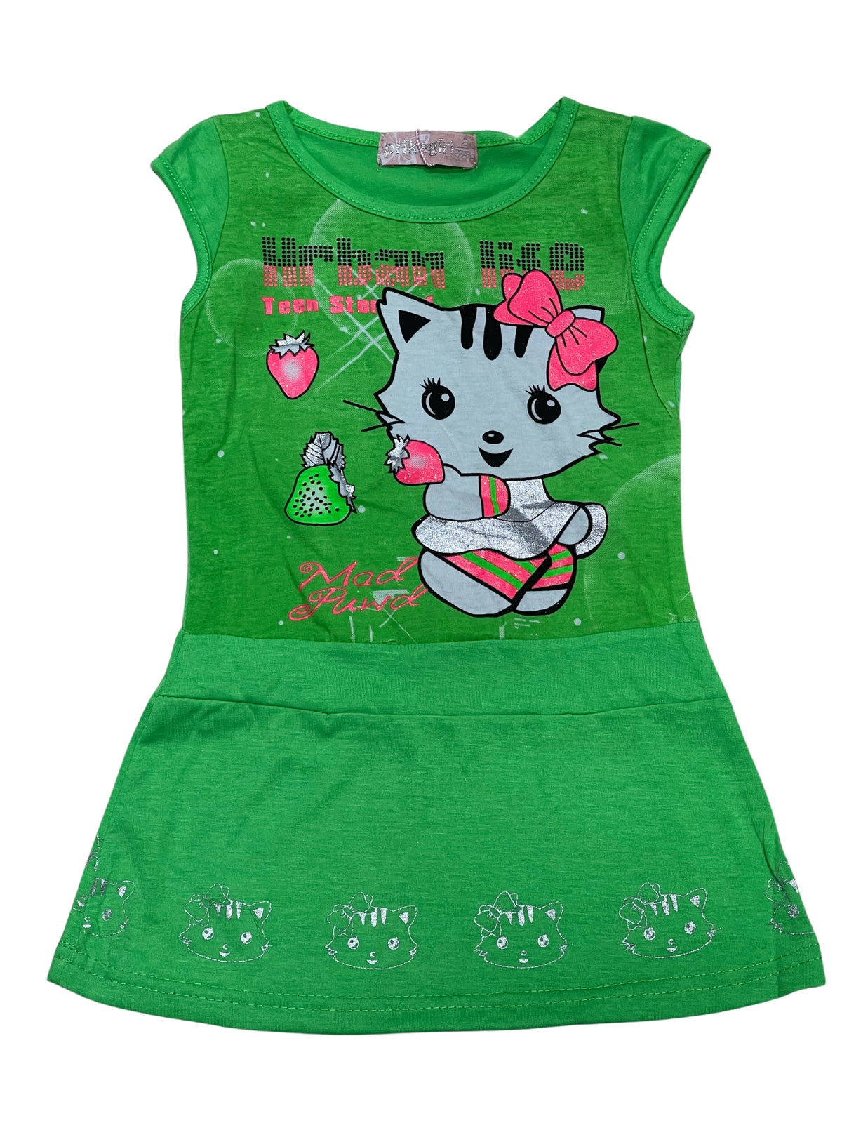 Girls Lime Green Kitty Cap Sleeve Top & Leggings Sets