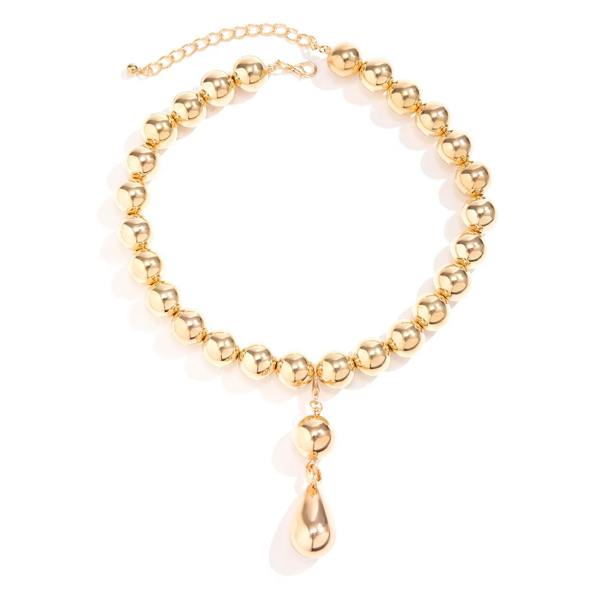 Ladies Gold Round Ball Bead Drop Pendant Chocker Necklace