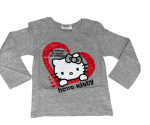 Load image into Gallery viewer, Girls Hello Kitty Pink Grey Cotton Frill Shoulder Long sleeve Casual Blouse Tops
