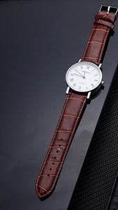 Mens Luxury Leather Strap Quartz Analog Stainless Steel Pin Buckle Wrist Watch (A)