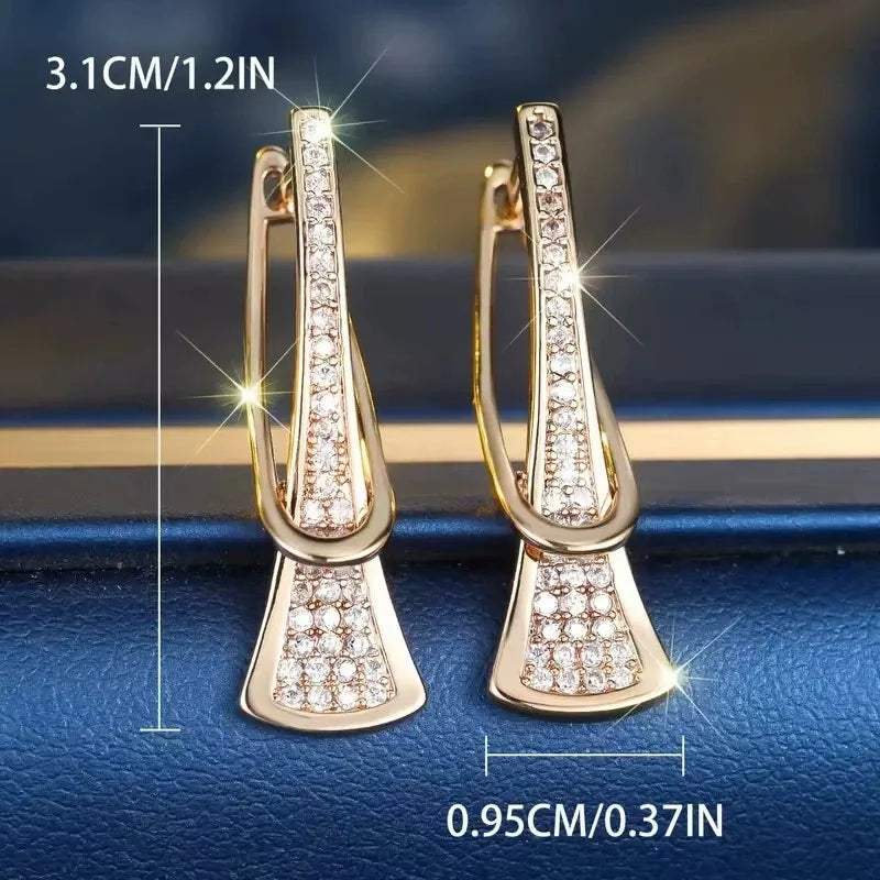 Ladies Rose Gold Triangle Inlay Full Paved Zircon Curve Clip Back Women Earrings
