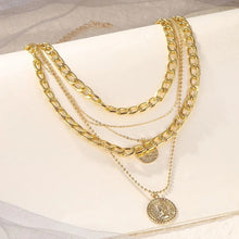 Load image into Gallery viewer, Ladies Gold Plated Thick Link Thin Chain 5Pce Multi Layer Coin Pendant Necklace
