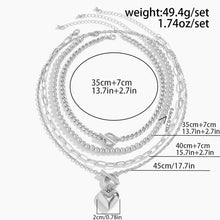 Load image into Gallery viewer, Ladies Silver 4 Tier Multi Layer Beaded Heart Pendant Cuban Link Choker Necklace
