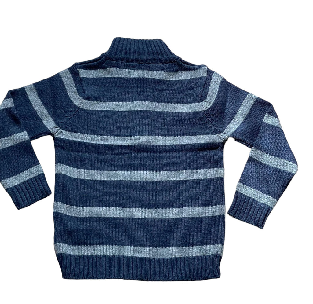 Boys Ribbed High Neck Striped Long Sleeve Half Zip Front Jumpers