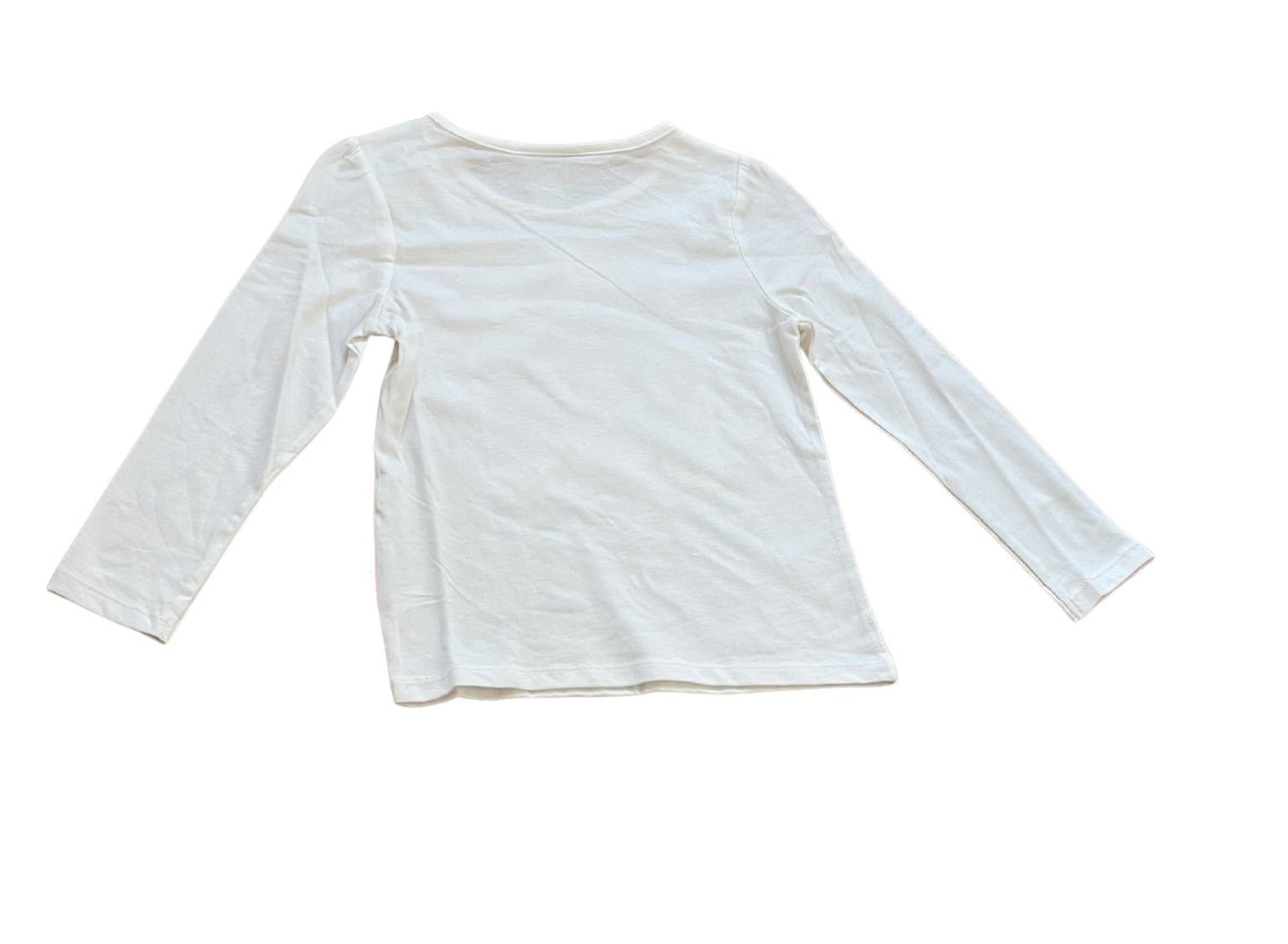 Girls Ivory Emoji Hear No Evil Sequins Cotton Long Sleeve Tunic Tops